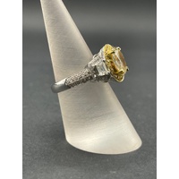 Ladies 14ct White Gold White & Yellow Diamond Ring