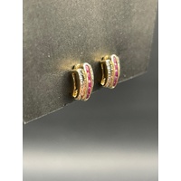 Ladies 14ct Yellow Gold Red Gemstone Stud Earrings