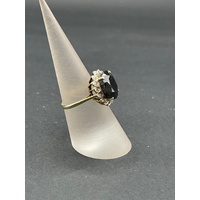 Ladies 9ct Yellow Gold Blue Gemstones and Diamonds Ring