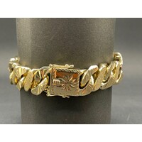 Mens 9ct Yellow Gold Diamond Cut Curb Link Bracelet