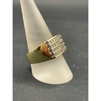 Mens 10ct Yellow Gold Multi Row Diamond Ring