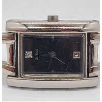 Guess Silver Tone Rectangle Black Face Link Bracelet Band Ladies Watch G76041L