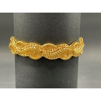 Ladies 21ct Yellow Gold Round Wavey Edge Bangle