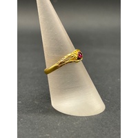 Ladies 21ct Yellow Gold Red Gemstone Ring