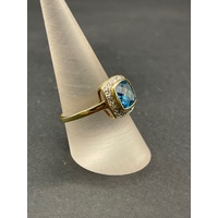 Ladies 9ct Yellow Gold Blue Gemstones and Diamonds Ring