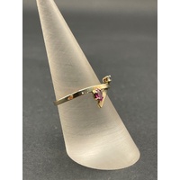 Ladies 9ct Yellow Gold Red Gemstone and Diamond Ring