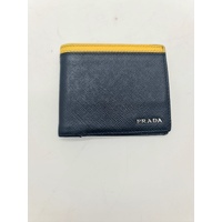 Prada Saffiano Wallet Baltico Blue with Yellow Stripe