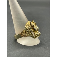 Mens 9ct Yellow Gold Dragon Head Ring