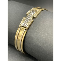 Mens 18ct Yellow Gold Fancy Link Diamond Bracelet