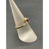 Ladies 9ct Yellow Gold Purple Gemstone and Diamond Ring