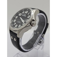 TW Steel Mens Quartz Watch Analog Display Black Dial Black Leather Strap TW408