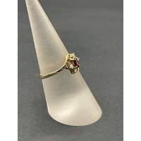 Ladies 9ct Yellow Gold Red Gemstone and CZ Ring