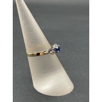 Ladies 9ct Yellow Gold Band and Sterling Silver Set Blue Gemstone Ring