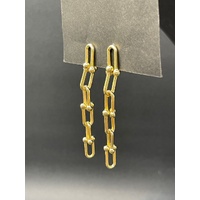 Ladies 18ct Yellow Gold Paperclip Link Dangle Earrings