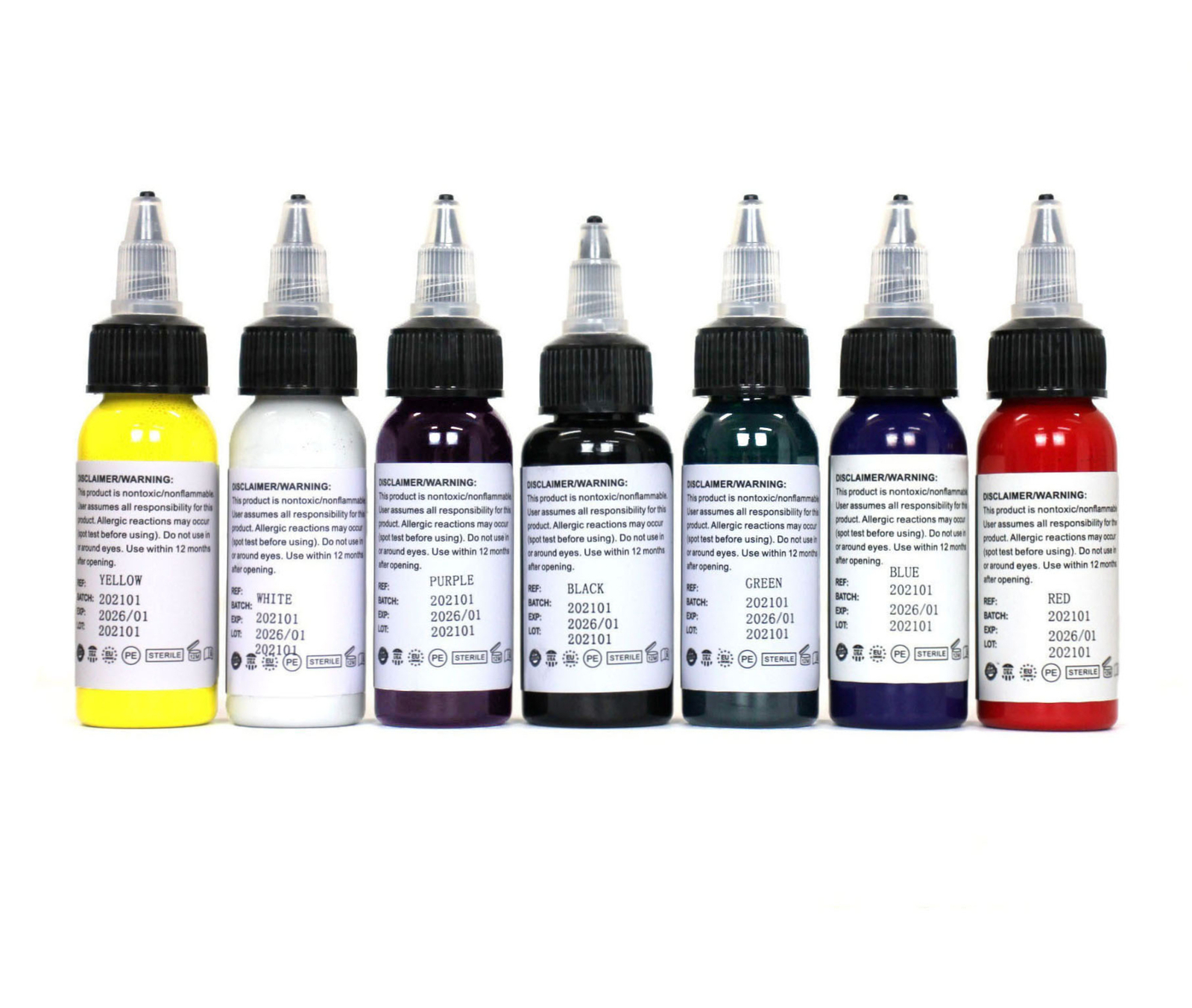 Spark Professional Tattoo Ink Black White Red Blue Green Yellow Purple
