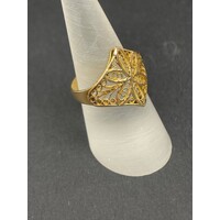 Ladies 21ct Yellow Gold Flower Pattern design Ring (Pre-Owned)