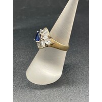 Ladies 9ct Yellow Gold Blue Stone & CZ Ring (Pre-Owned)