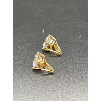 Unisex 9ct Yellow Gold CZ Clip On Stud Earrings (Pre-Owned)