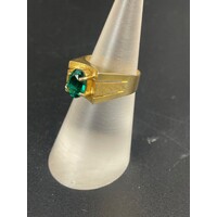 Men's 14ct Yellow Gold Green Gemstone Ring (Pre-Owned)