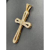 Unisex 9ct Yellow Gold Cubic Zirconia Cross (Pre-Owned)