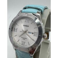 Casio Stainless Steel Case Genuine Blue Leather Band 50m WR Ladies Watch