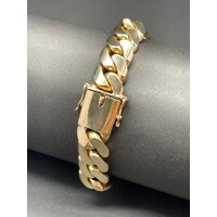 Mens 9ct Yellow Gold Birdseye/Curb Link Chunky Bracelet