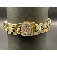 Mens 9ct Yellow Gold Diamond Cut/ Sanblast Curb Link Bracelet