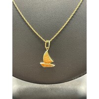 Unisex 14ct Yellow Gold Cable Link Necklace & Yacht Pendant