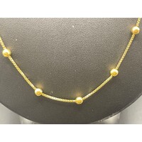 Ladies 18ct Yellow Gold Cable Chain and Station Bead Necklace