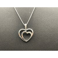 Ladies 18ct White Gold Box Link Chain & Heart Pendant