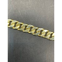 Mens 21ct Yellow Gold Curb Link Diamond Cut Bracelet