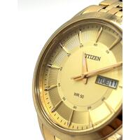 Citizen Men's Gold Dial Day Date Quartz Watch GN-4-S WR 5 Bar Stainless Steel