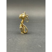 Unisex 9ct Yellow Gold Vintage Cat Pendant