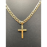 Unisex 9ct Yellow Gold Curb Link Necklace with Cross Pendant