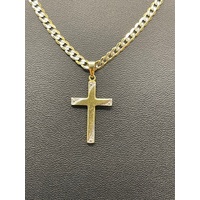 Unisex 9ct Two Tone Gold Curb Link Necklace with Cross Pendant