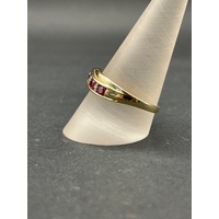 Ladies 9ct Yellow Gold Red Gemstones and Diamond Ring