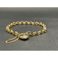 Ladies 9ct Yellow Gold Belcher Link Heart Clasp Bracelet