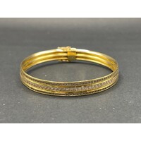 Ladies 18ct Yellow Gold Round Glass Bangle