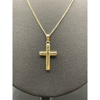 Unisex 9ct Yellow Gold Curb Link Necklace with Cross Pendant