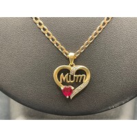 Ladies 9ct Yellow Gold Curb Link Necklace & Love Heart MUM Pendant