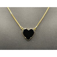 Ladies 18ct Yellow Gold Box Link Necklace & Heart Pendant