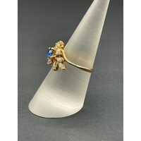 Ladies 18ct Yellow Gold Blue Gemstones and CZ Ring