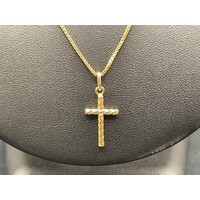 Unisex 9ct Yellow Gold Box Link Necklace & Cross Pendant