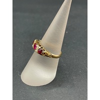 Ladies 18ct Yellow Gold Red Gemstones and CZ Ring