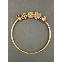 Ladies Rose Gold Plated Round Charm Bangle