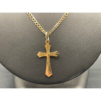 Unisex 9ct Yellow Gold Curb Link Necklace with Cross Pendant