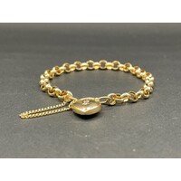 Ladies 9ct Yellow Gold Belcher Link Heart Clasp Bracelet