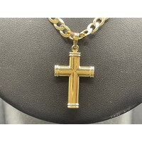 Men's 10ct Yellow Gold Curb Link Necklace with Cross Pendant