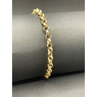 Ladies 9ct Yellow Gold Belcher Link Heart Clasp Bracelet