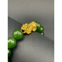 Unisex 21ct Yellow Gold Jade Stone Beaded Bracelet